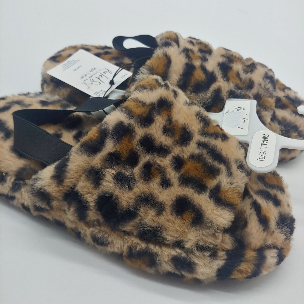 NEW Cheetah Animal Print Plush Faux Fur Slide Cozy Slippers Comfy Cute 5/6